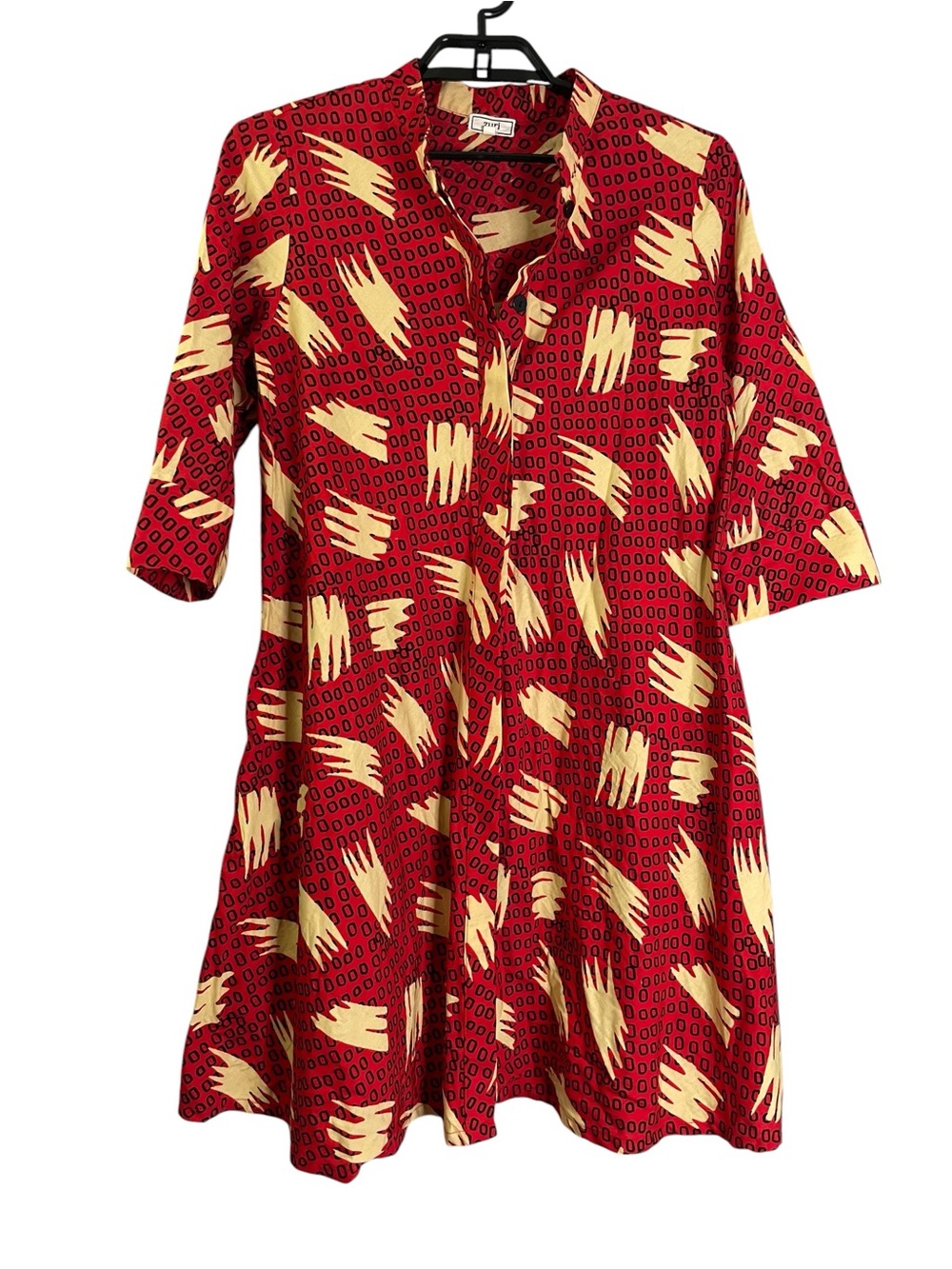 Zuri Vanishing Act Kitenge Printed Dress Medium Red Black Cream 100% Cotton